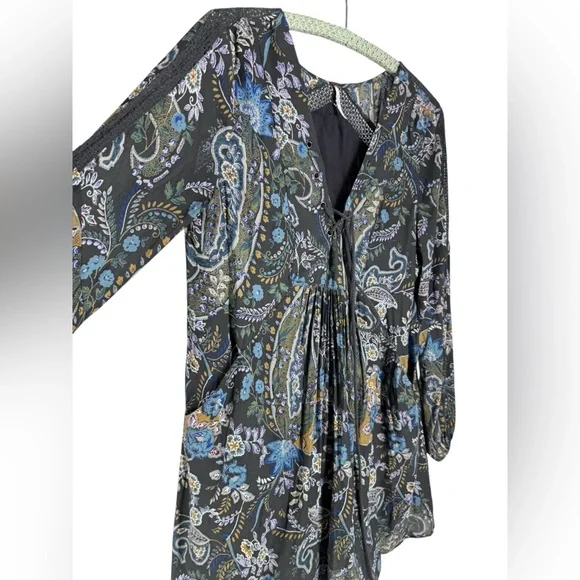 Free People Rain or Shine Bohemian Tunic Mini Dress Paisley Print Size Small - Picture 6 of 10